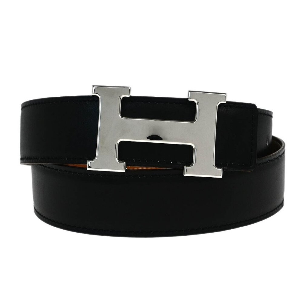 Hermes Black Box Calf Constance Reversible Belt #80 Small Good □F 49 165546